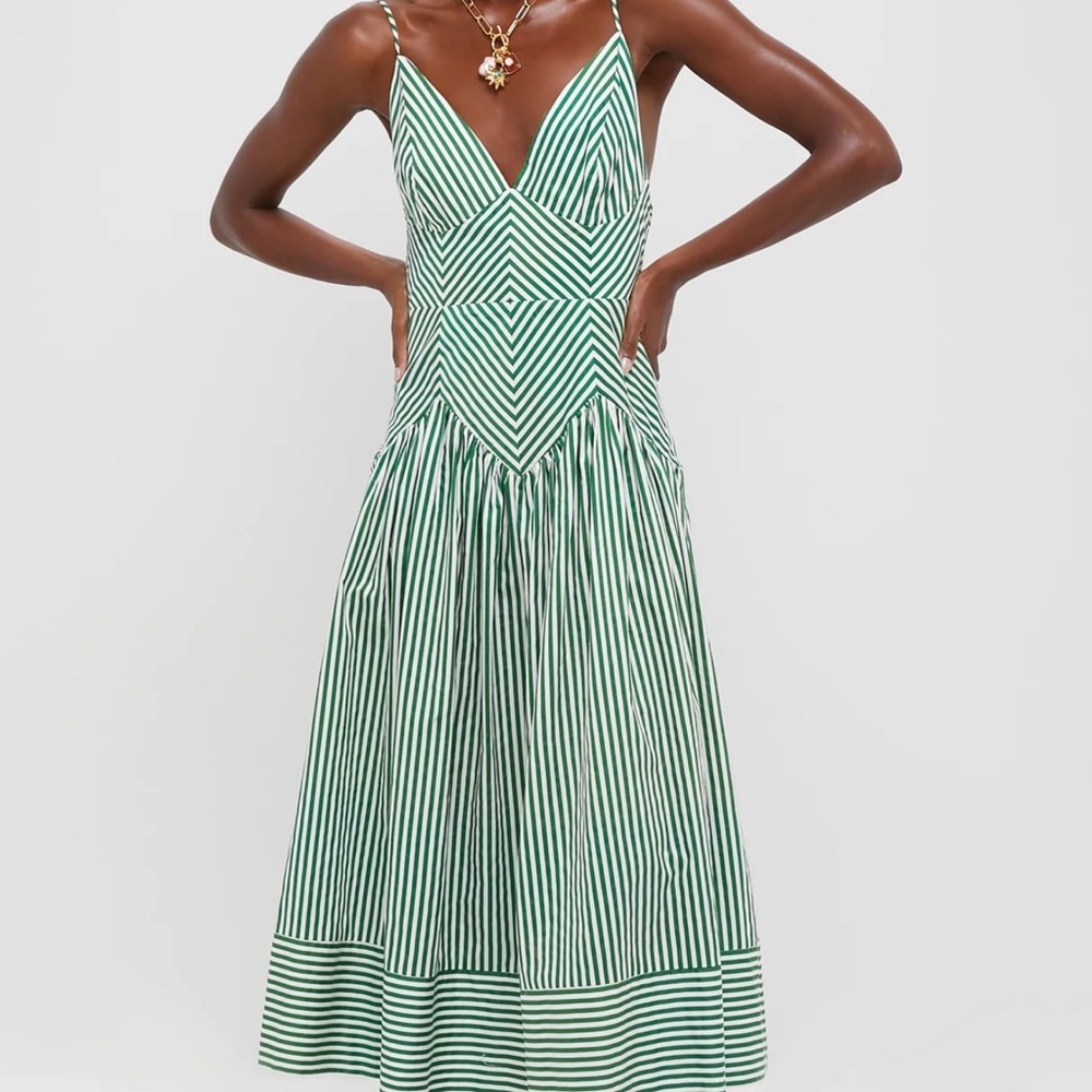 Tuckernuck Green and White Striped Midi Dress